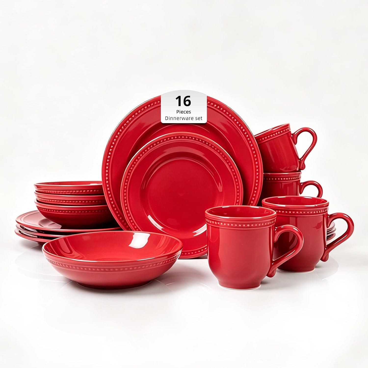 HomeVSS 20-Piece Pearl Dots Stoneware Dinnerware Set, Pink, Service for 4