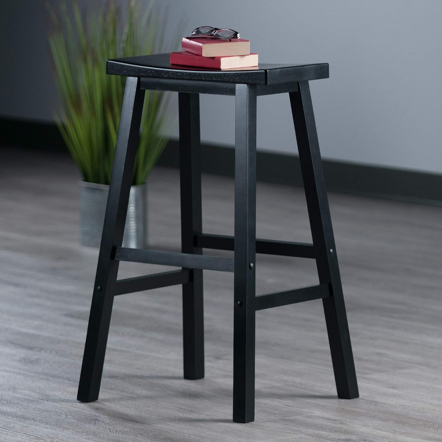 Winsome Satori Saddle Seat Counter Stool, Walnut, 24" | Classic Backless Bar Chairs for Kitchen & Dining Room Seating, Timeless Essential Furniture for Home, Dorm, Apartments