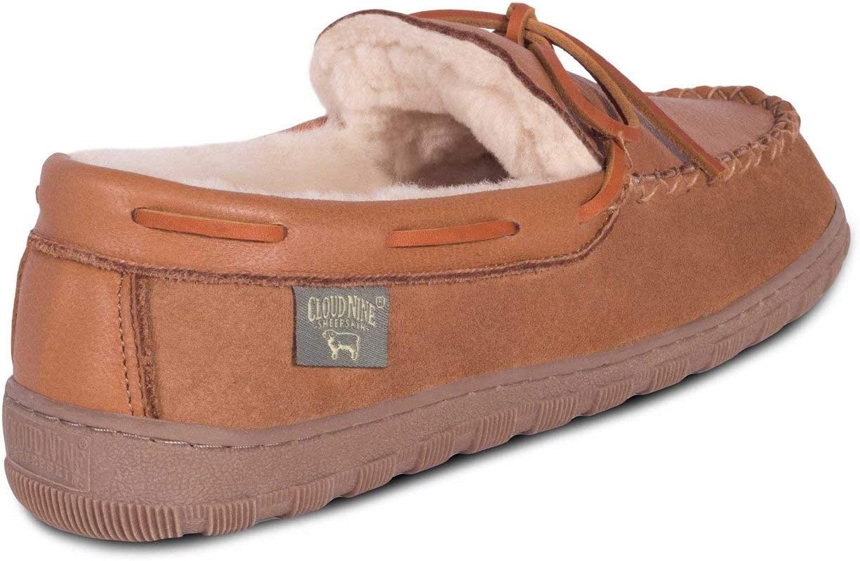 Cloud Nine Rainier Men's Sheepskin Moccasins with Elk Hide | Elk hide upper, genuine sheepskin lining, removable insole, durable TPR sole, indoor/outdoor comfort