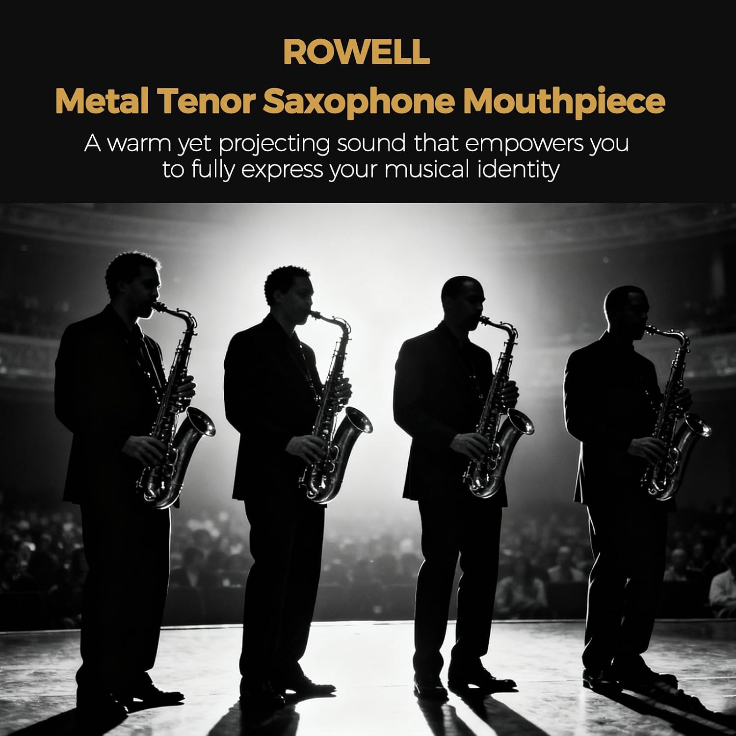 ROWELL Tenor Saxophone Metal Mouthpiece Jazz Sax Mouthpiece- 5-Level Adjustable Ligature & Protective Cap Full Tone for Jazz & Concert Band