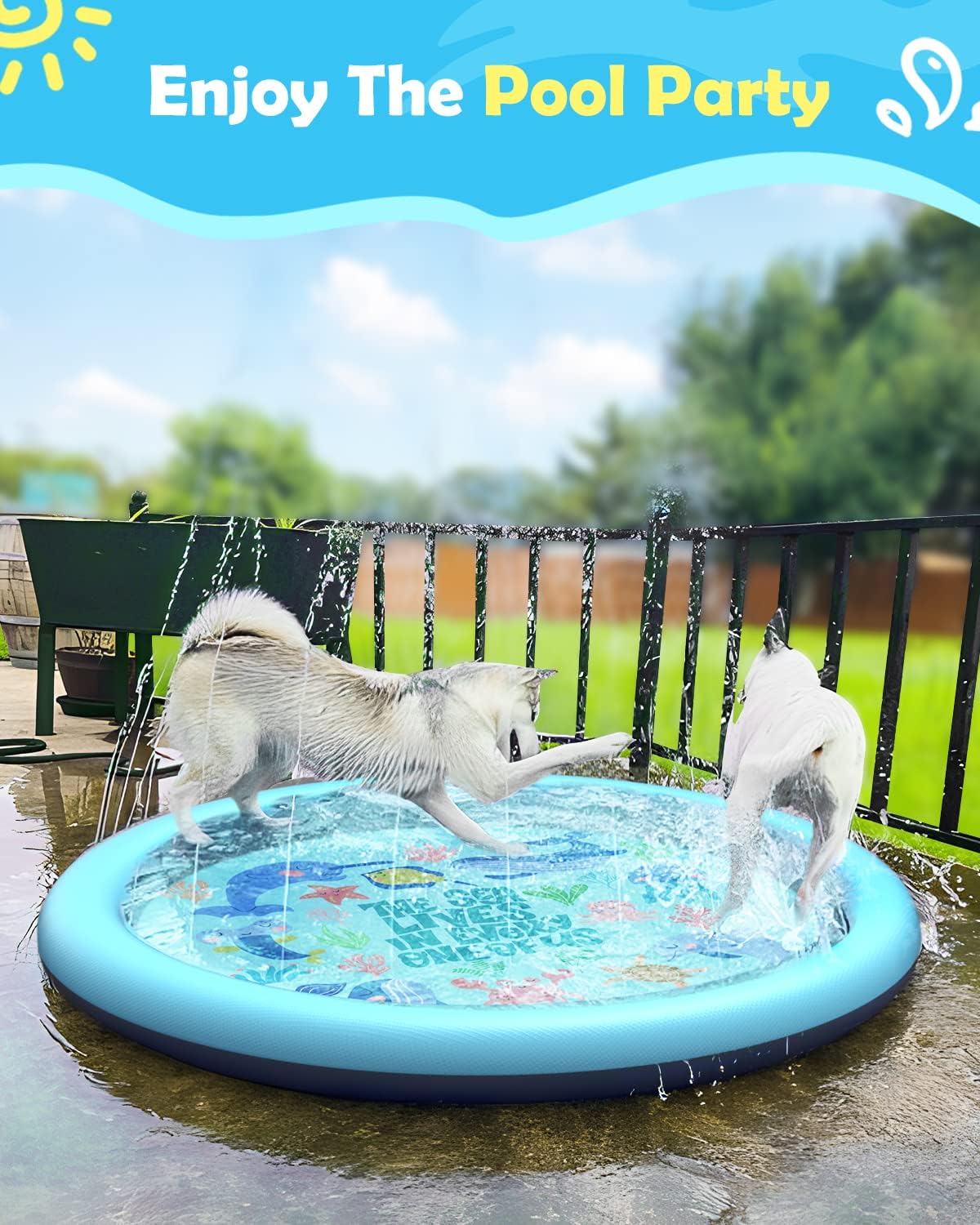 Peteast Dog Pool, Anti-Slip Splash Pad for Dogs, 67 in, Blue