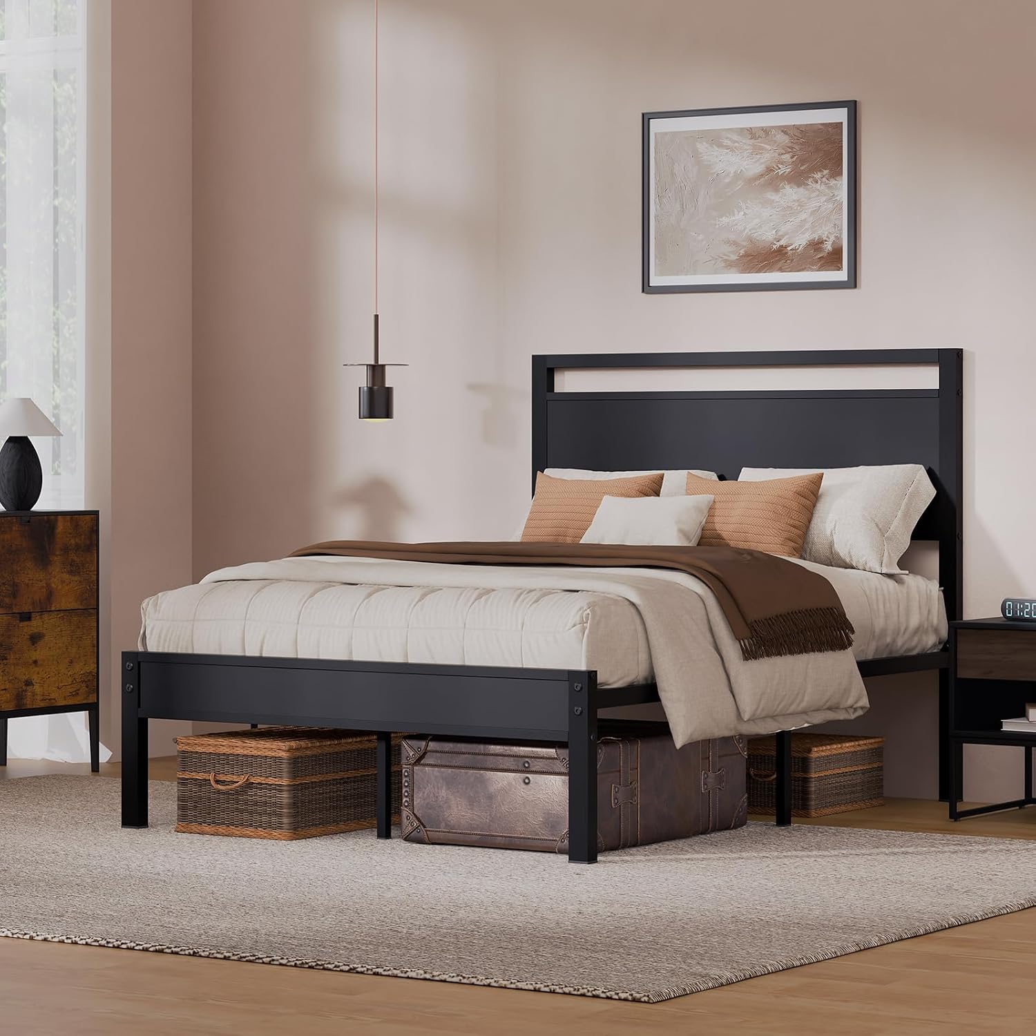 Z-hom Easy Assembly Queen Bed Frame & Headboard Footboard,Underbed Storage | Sturdy Metal Structure,Silent Anti-Slip Support,Under Bed Storage Space,No Box Spring Needed,Modern Bedroom Furniture