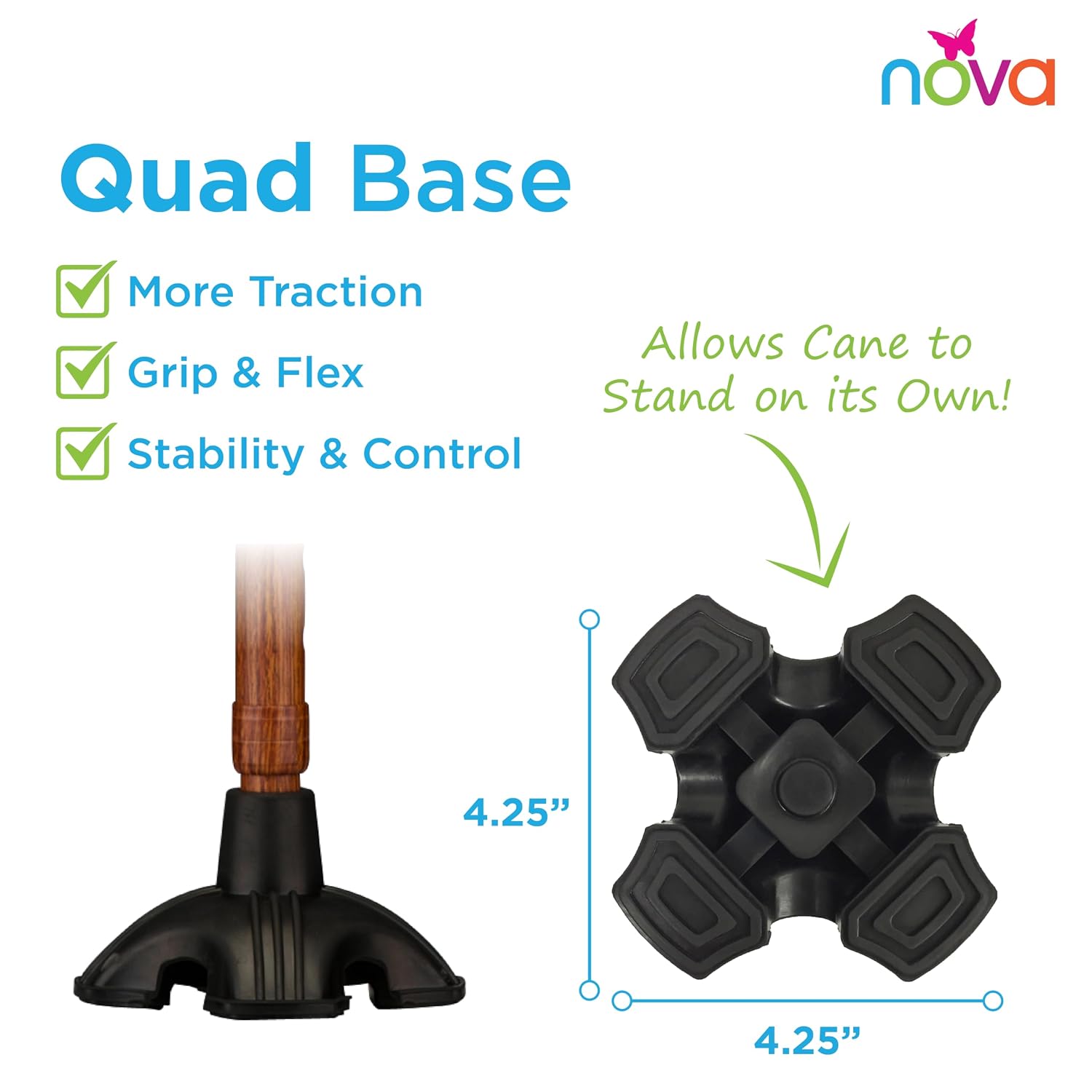 Nova Joy Designer Offset Quad Cane for Seniors - Unisex Adjustable Lightweight Walking Aid with Foam Handle, Wrist Strap and Anti-Rattle Lock - Essential Mobility Support - Maui Flowers
