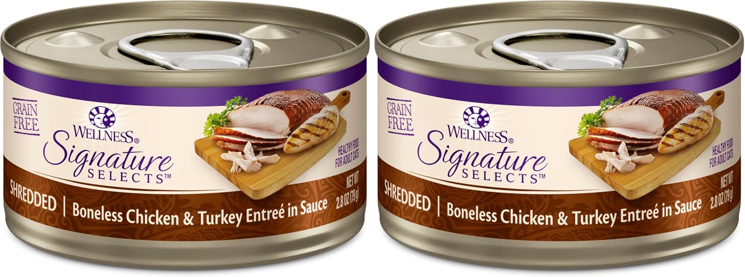 Wellness CORE Signature Selects Shredded Adult Canned Wet Cat Food, Natural, Protein Rich, Grain Free, Chicken Entrée Recipe, 2.8 oz, Pack of 12 Cans