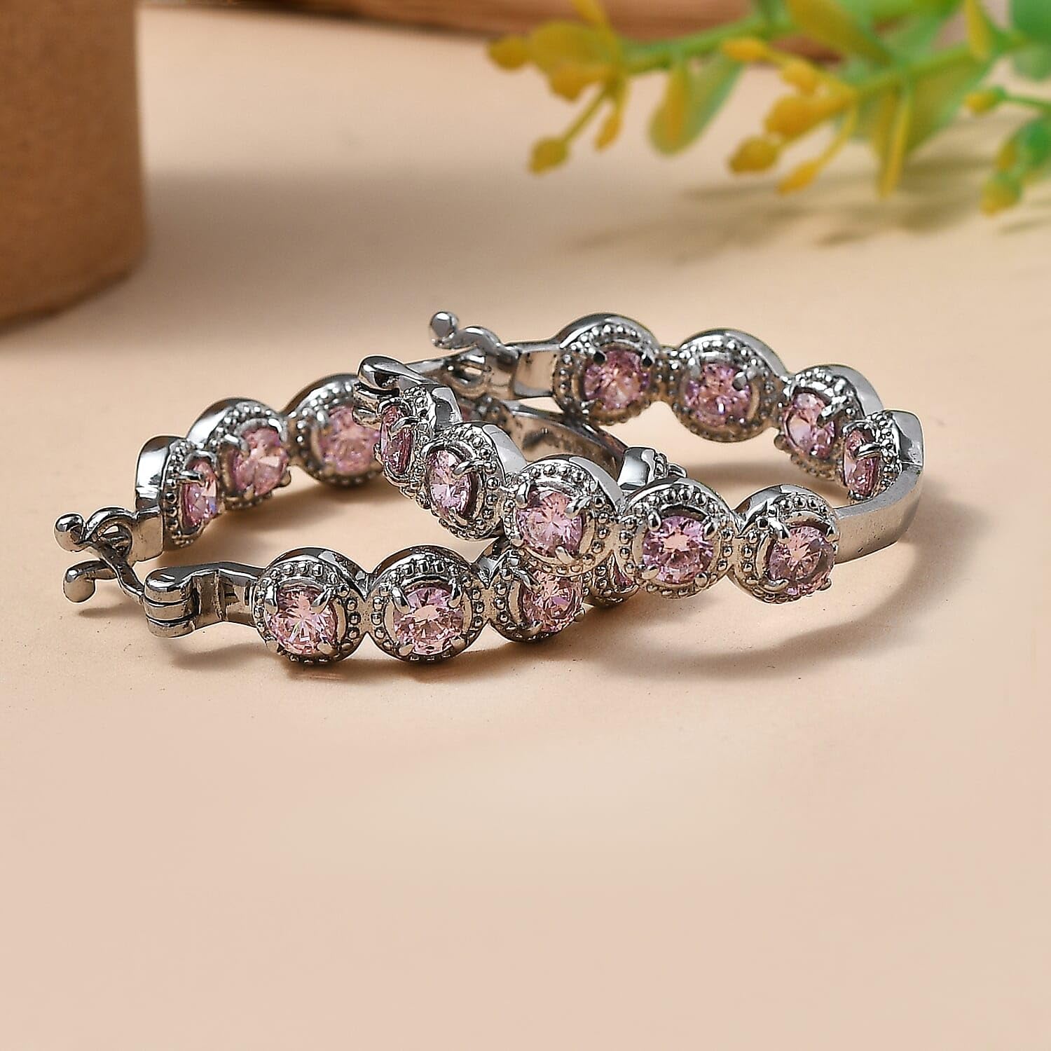 Pink Cubic ZirconiaEarrings in Stainless Steel