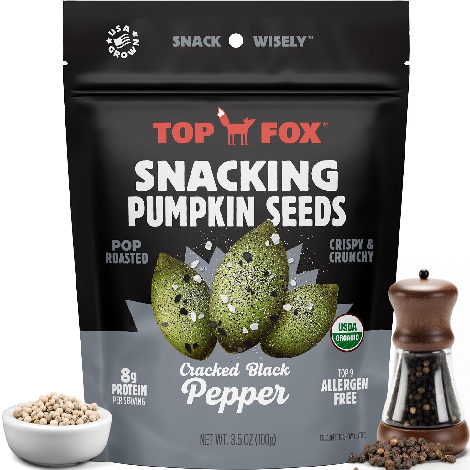 Top Fox Snacks - Organic Pop-Roasted Pumpkin Seeds | Healthy Protein Snacks - Gluten Free - Keto and Vegan Friendly (Himalayan Salt, 3.5 oz - 2 Pack)