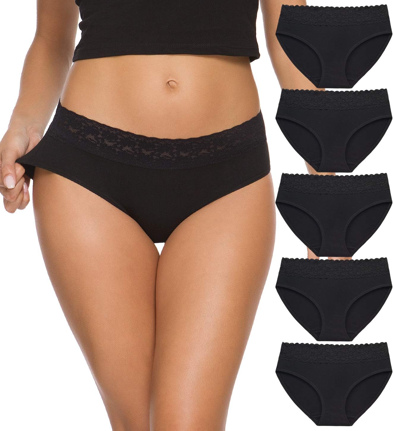 Hipster Panties for Women Underwear Lace Bikini Hip-huggers Panties 5 Pack