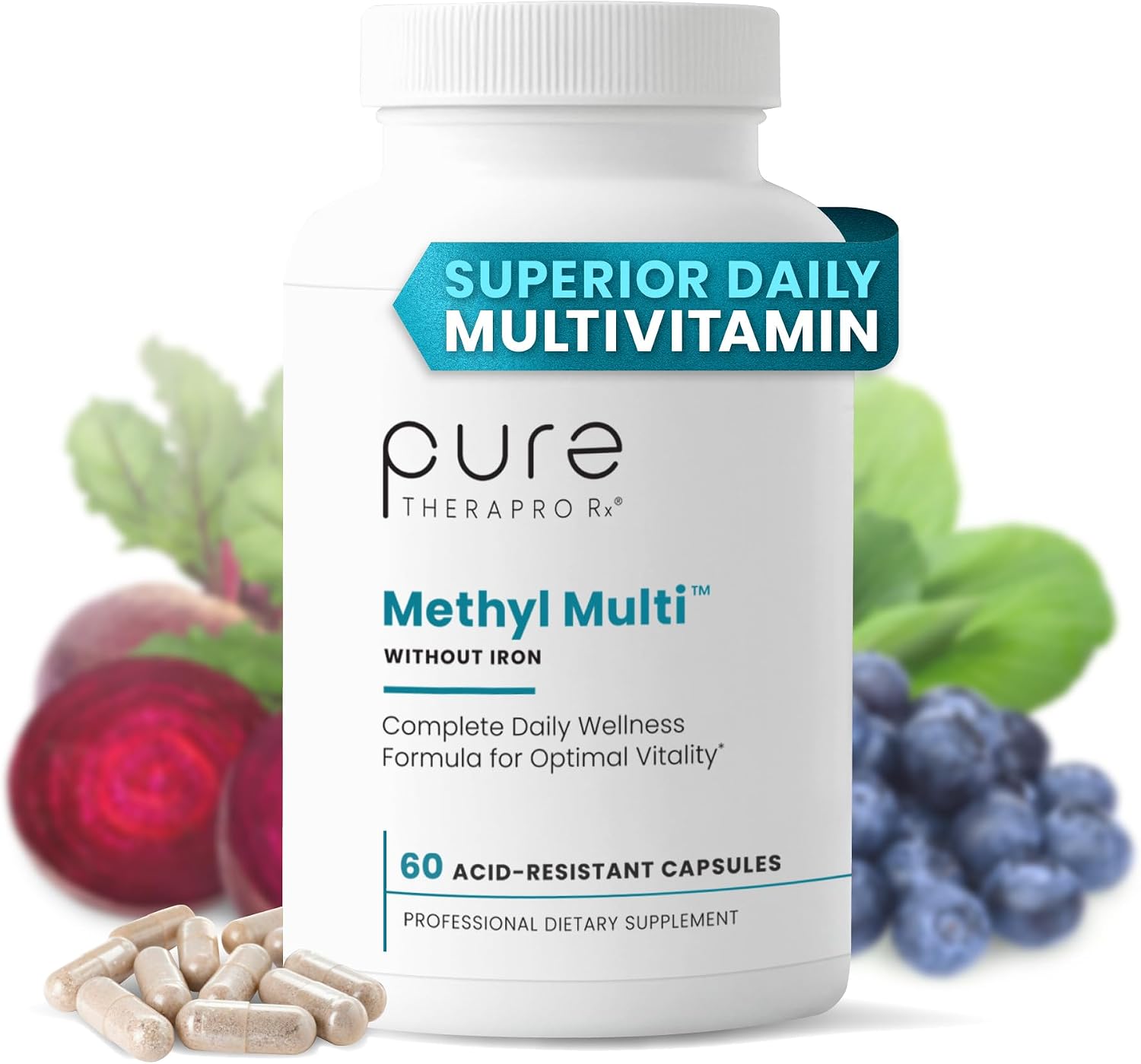 Pure Therapro Rx Methyl Multi Without Iron, Multivitamin, 240 Capsules | Includes Methyl B12 & Methylfolate, For Men & Women, Made in USA, 4-Month Supply
