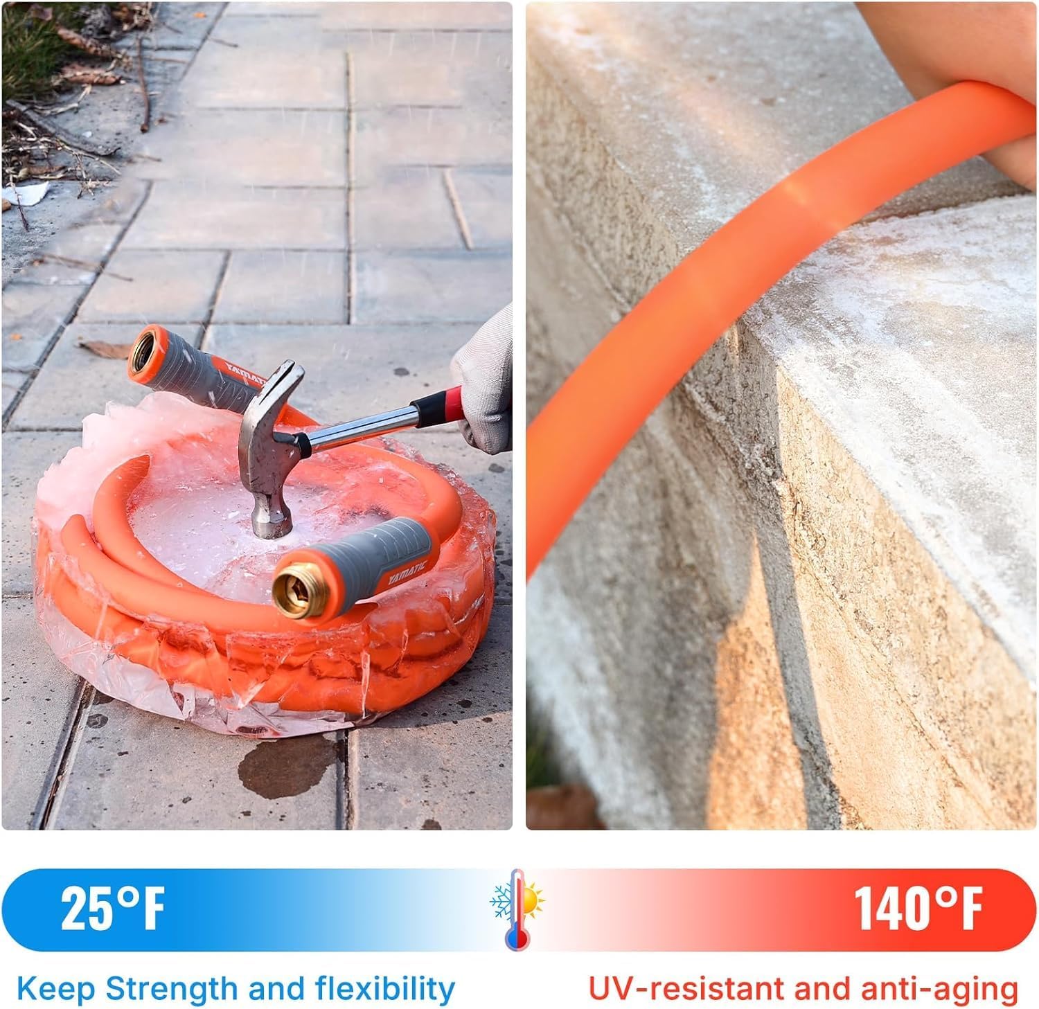 YAMATIC Flexible Garden Hose 5/8" x 50ft, 360° Swivel Handle, Burst 600 PSI