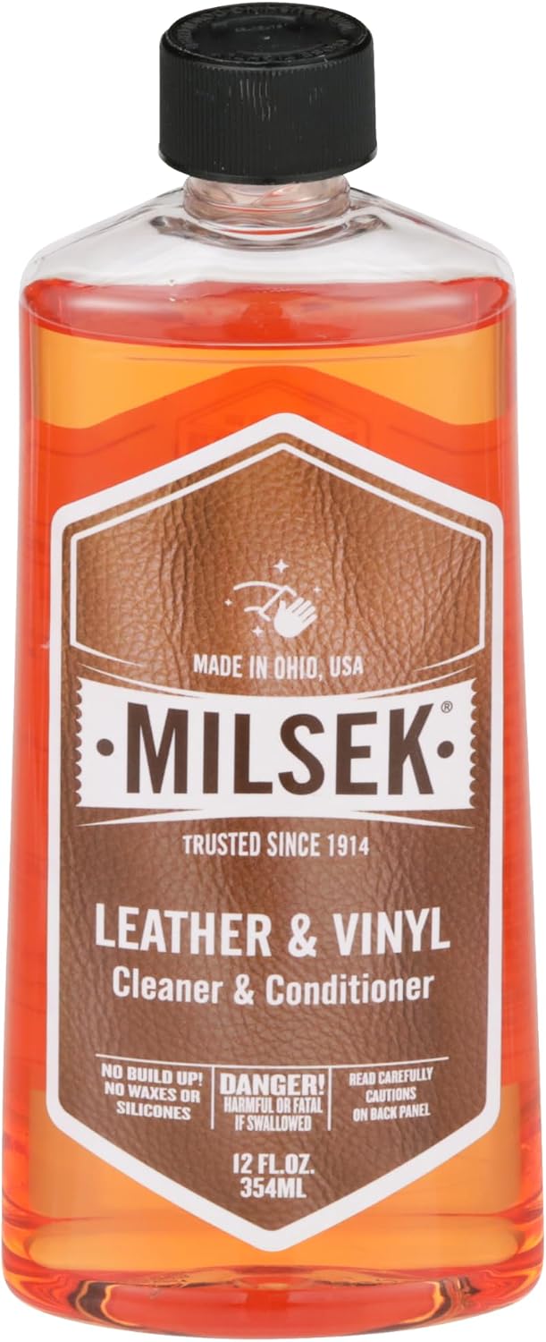 Milsek Leather & Vinyl Cleaner & Conditioner - Cleaning Supplies for Leather Home Furnitures, Couch, Automotive Interior, Shoes, Bags - 12 Fl Oz (Pack of 1) | Cleans, conditions, and helps protect leather and vinyl surfaces for long-lasting appearance an…