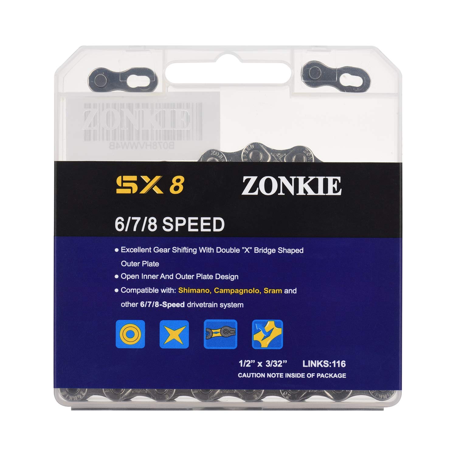 6/7/8 Speed Bike Chain 1/2 x 3/32 Inch 116 Links