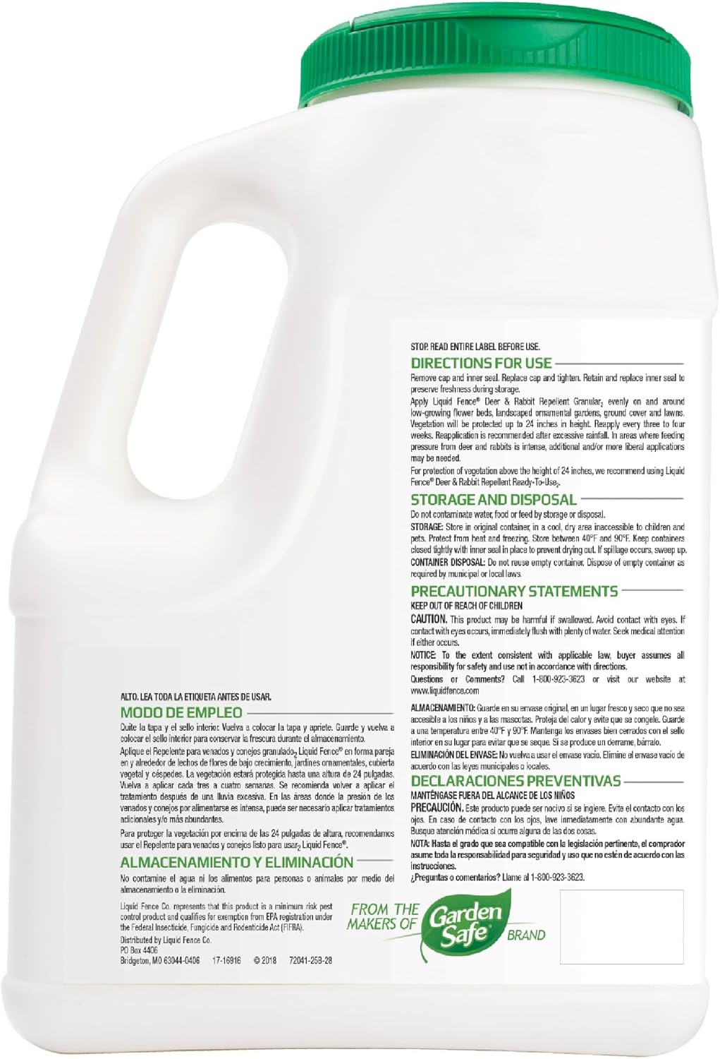 Liquid Fence Deer And Rabbit Repellent Granular 5 Pounds, Harmless To Plants And Animals | Use on Low-Growing Flower Beds, Gardens, Ground Cover & Lawns; Covers up to 2,500 Sq. Ft., Harmless To Plants & Animals