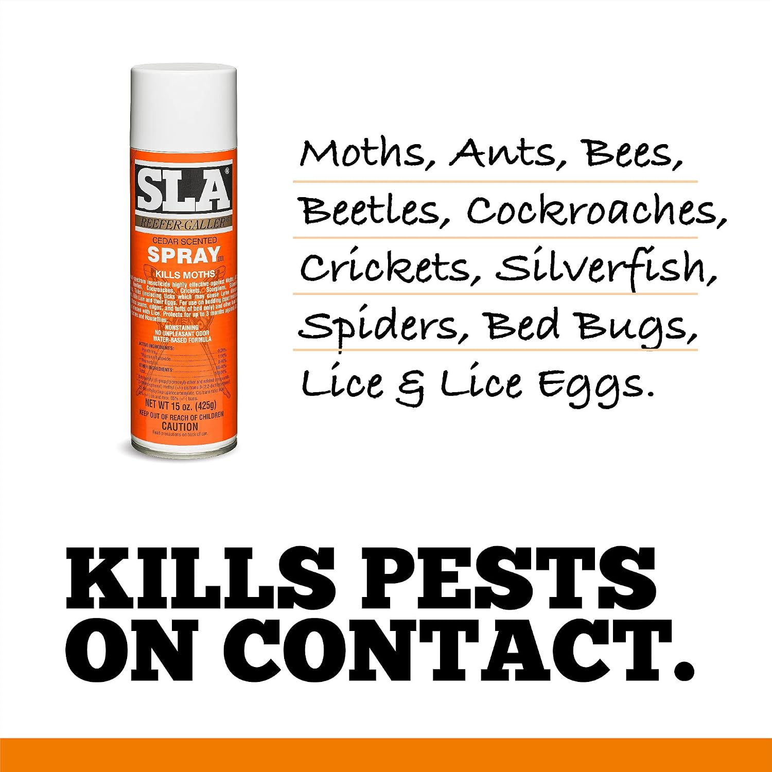 Reefer Galler SLA Cedar Scented Spray - 15 oz - Pack of 3 | Kills on Contact: Moths, Bedbugs, Ants, Lice, Beetles, Cockroaches, Crickets, Scorpions