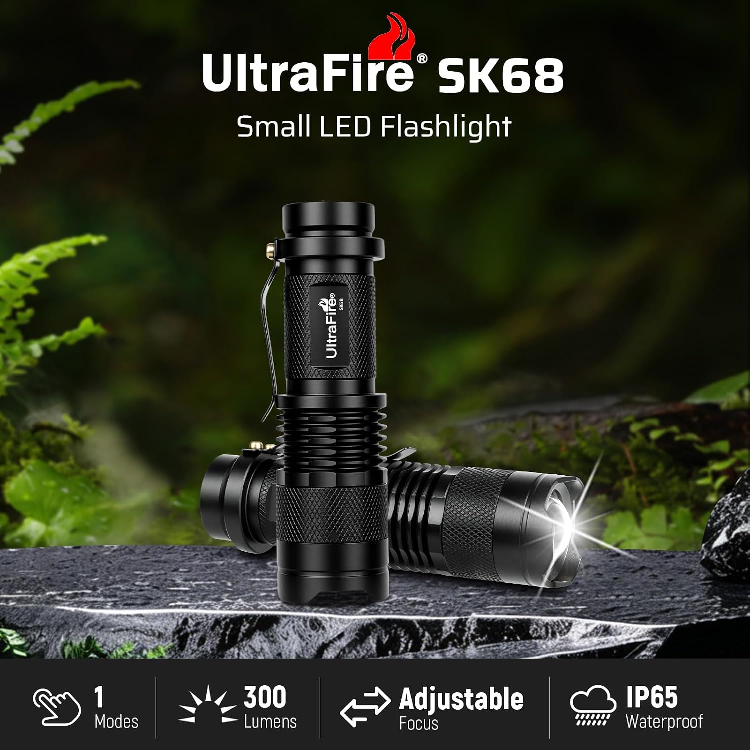 ULTRAFIRE 300 Lumens Single Mod Mini AA LED Flashlights 3 Pack