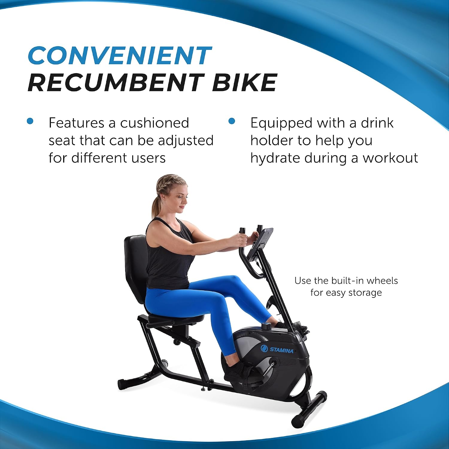 Stamina Recumbent Exercise Bike for Home 346 w/Smart Workout App - Stationary Bike for Adults, Seniors w/Large, Adjustable