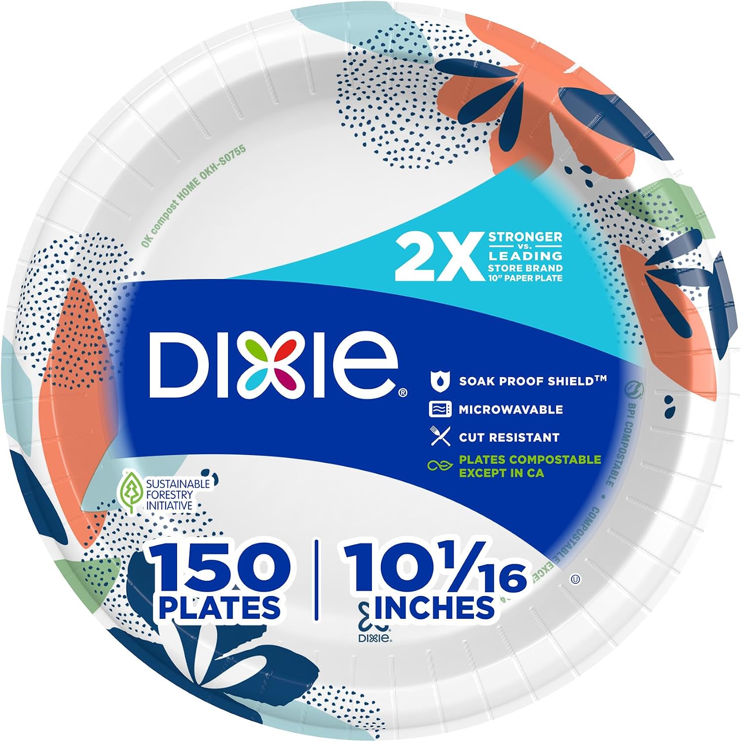 Dixie Large Paper Plates, 10 Inch, 54 Count, 2X Stronger, Microwave-Safe, Soak-Proof, Cut Resistant, Disposable Plates For Everyday Breakfast, Lunch, & Dinner Meals
