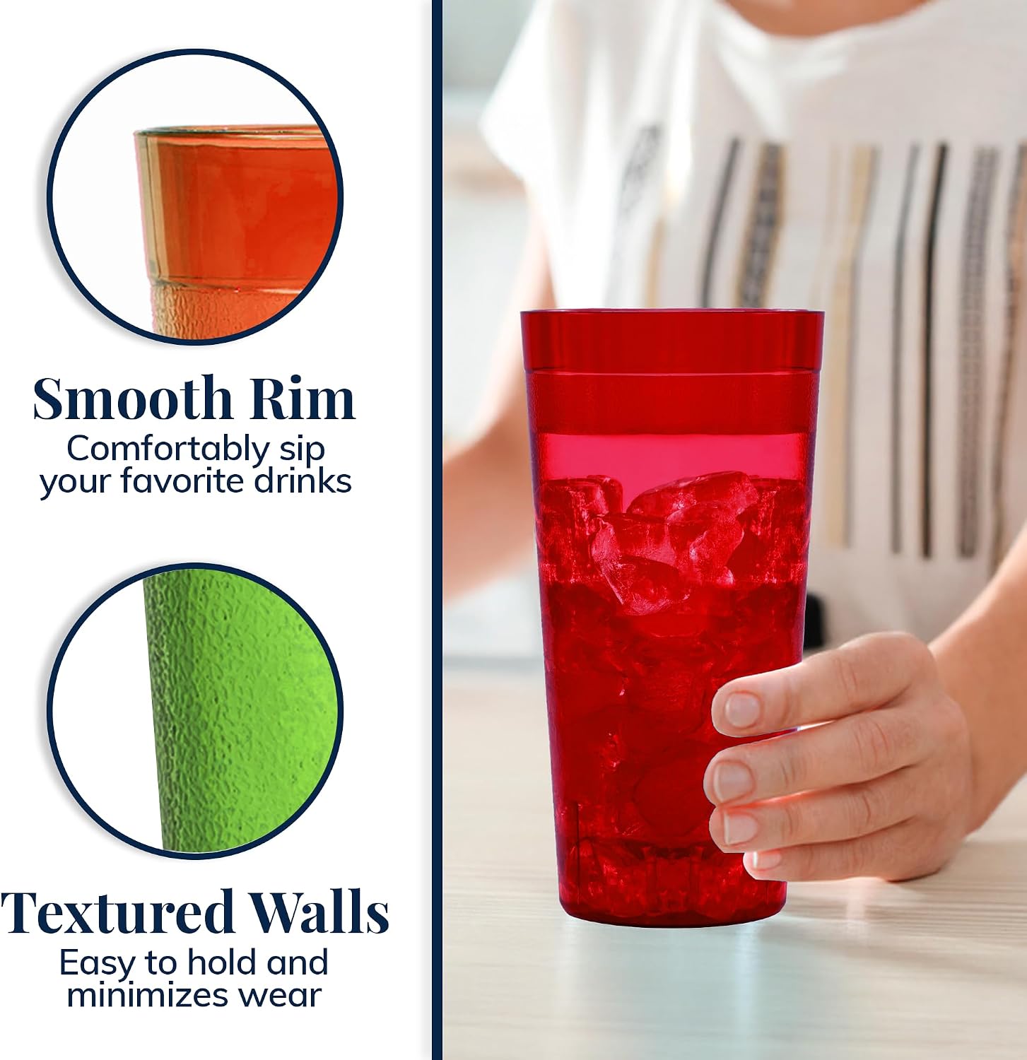 US Acrylic Cafe Plastic Reusable Tumblers (Set of 16) 20-ounce Water Cups Coastal Colors | Restaurant Style Drinking Glasses Value Set, Stackable, BPA-free, Made in the USA | Top-rack Dishwasher Safe