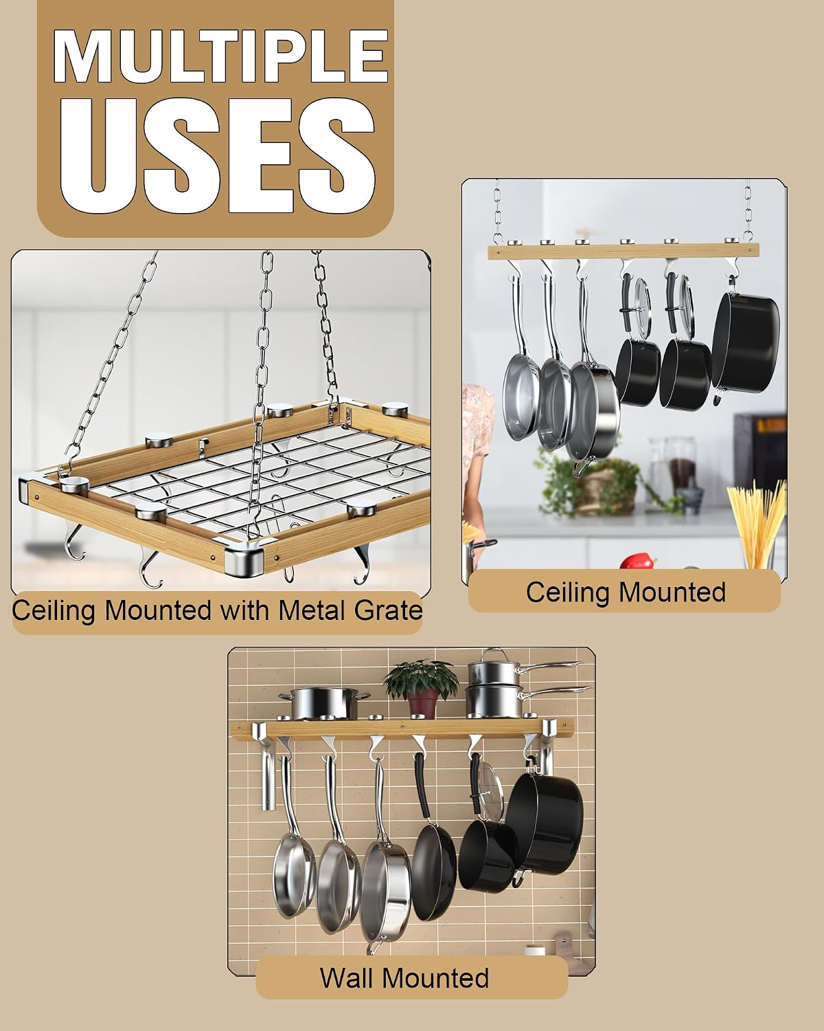 Cooks Standard Classic Fixed Pot Rack Solid Cast Pan Hooks, Set of 4