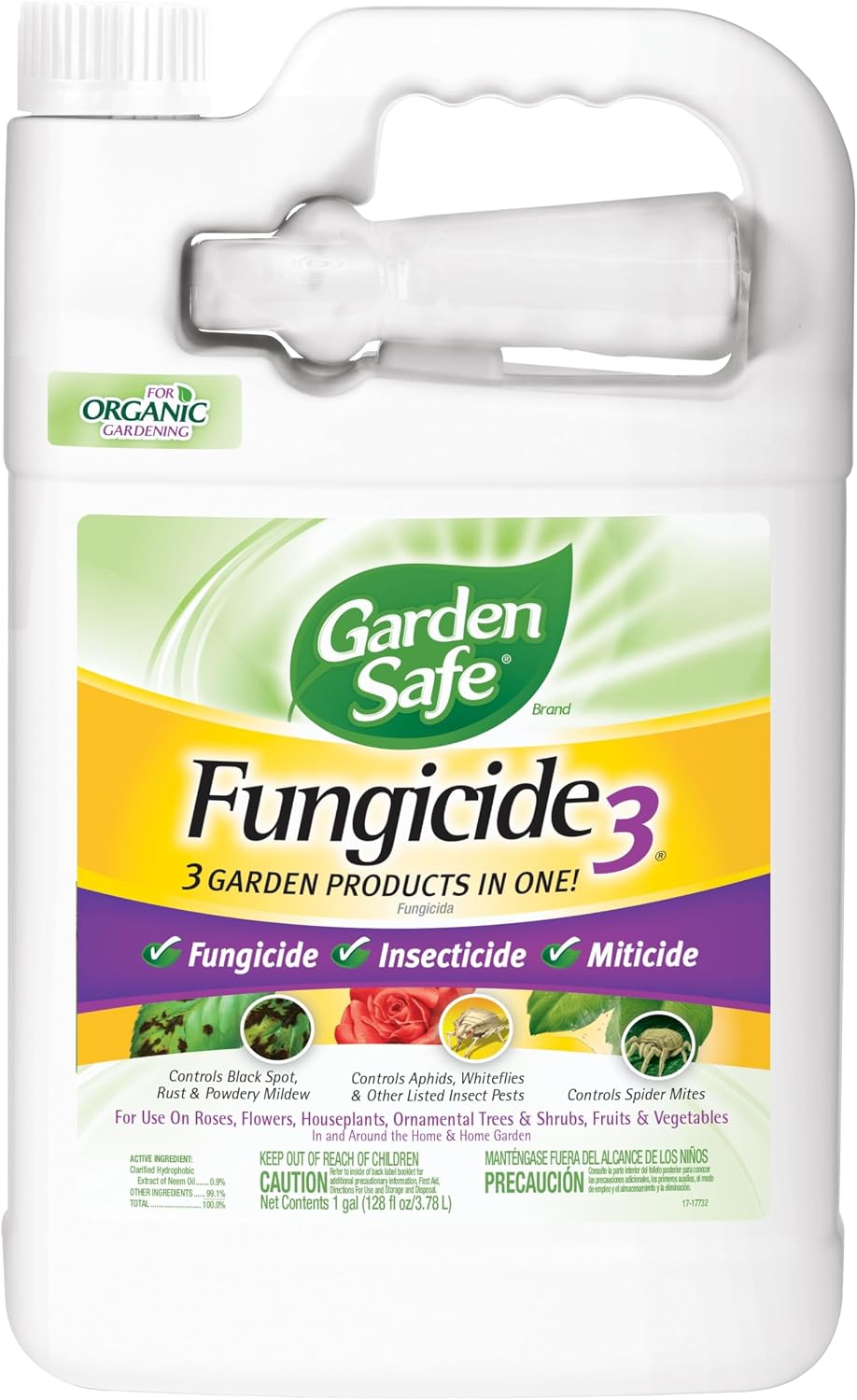 Garden Safe Brand Fungicide3 with Neem Oil, for Organic Gardening, 1 Gal | 3 Garden Products in 1, Fungicide, Insecticide and Miticide Kills Eggs, Larvae and Adult Insects, Use Around Home & Garden