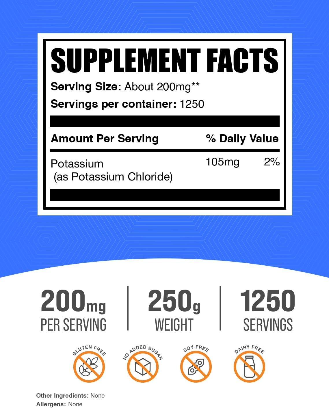 BulkSupplements.com Potassium Chloride Powder - Salt Substitute, Potassium Salt - Gluten Free, 200mg per Serving, 1kg (2.2 lbs) (Pack of 1)