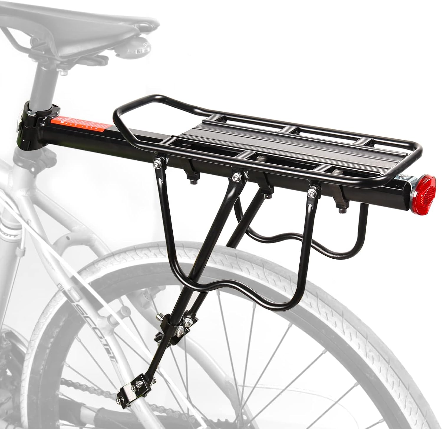 HOMEE Rear Bike Rack, Bike Cargo Racks Frame for 26"-29" Frames | Aluminum Alloy Universal Adjustable Cycling Equipment Stand Footstock Bicycle Luggage Carrier with Tools and Reflector