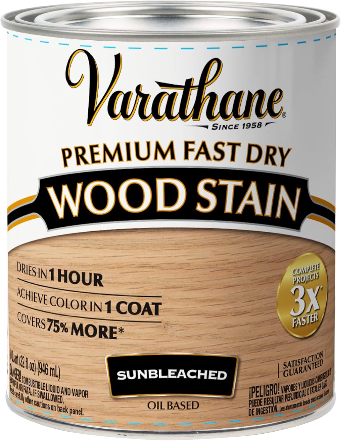 Varathane Premium Fast Dry Weathered Gray Wood Stain | Oil-Based, 1 Coat Color, 1 Hour Dry Time, Interior Wood Stain, Furniture, Cabinets, Doors, Covers Up to 275 Sq Ft, Quart