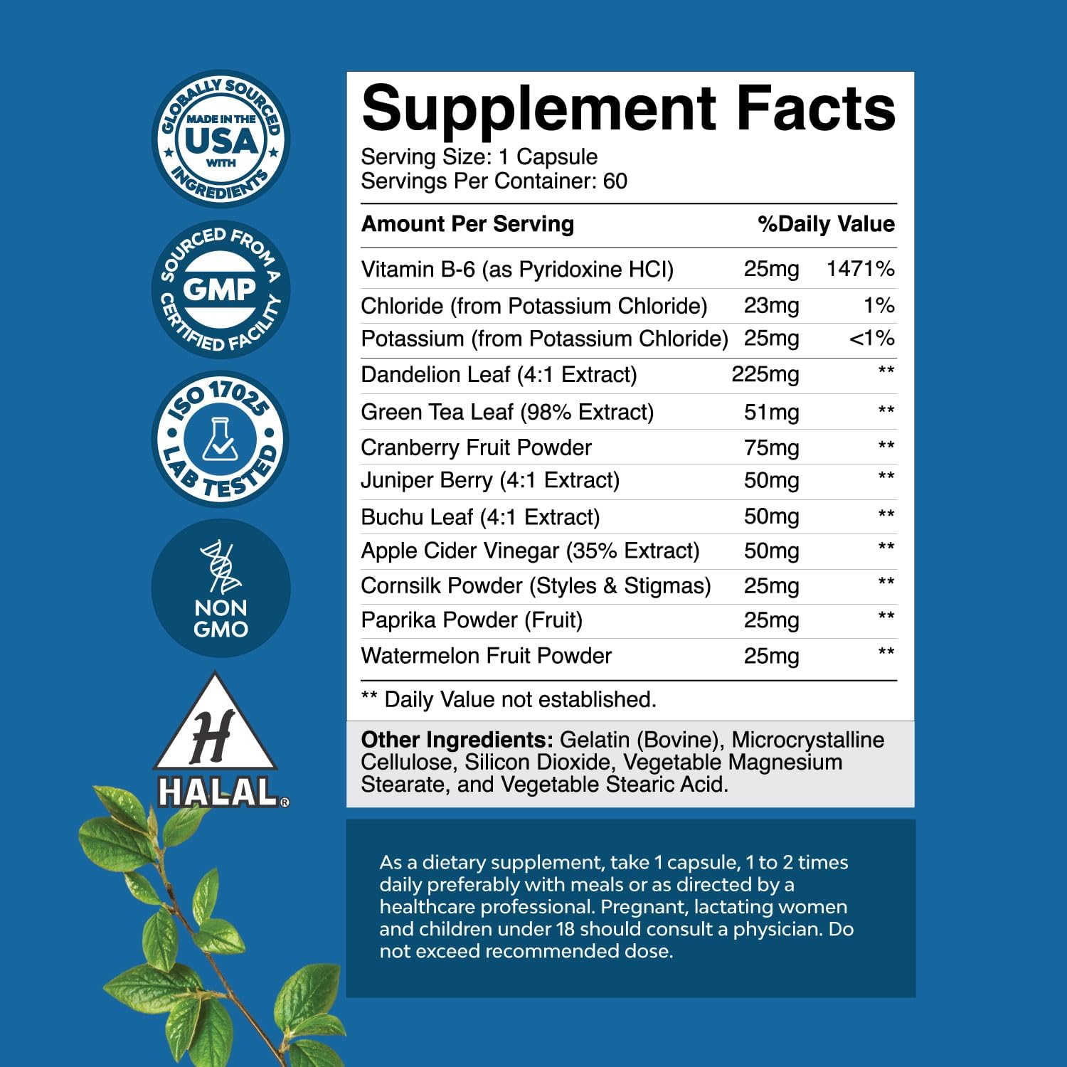 Water Away Herbal Diuretic Pills High Strength - Fluid Retention Supplement with Dandelion Leaf Extract & Green Tea for Bloating Relief for Women &