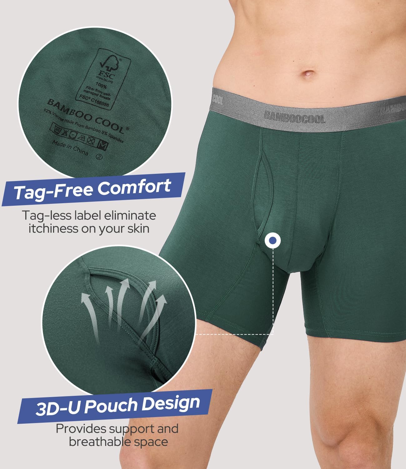 BAMBOO COOL Men's Boxer Briefs Ultra Breathable Underwear Multipack