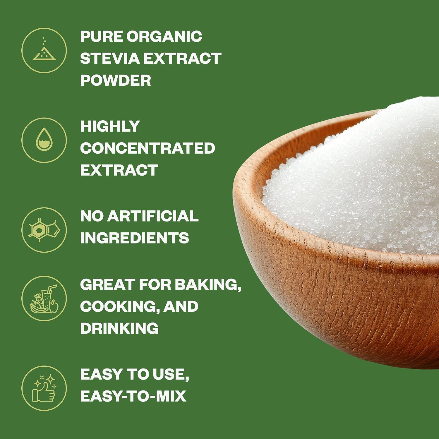 Organic Stevia Extract Powder, Sugar Alternative for Baking and Beverages, Concentrated Formula, Zero Calorie, Non-GMO, Keto Friendly, 892 Servings
