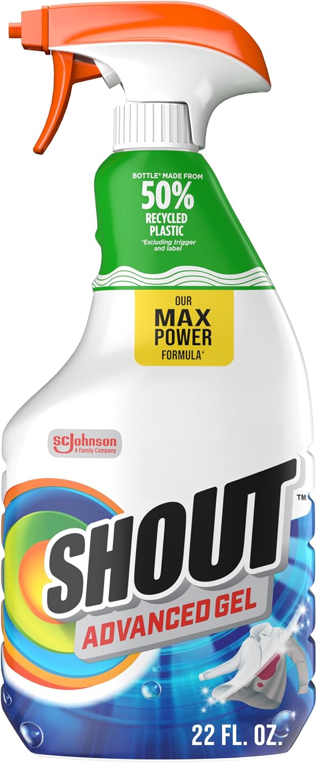 SHOUT Advanced Laundry Stain Remover Gel for Clothes Laundry, Breaks Down Stubborn, Dried-in, and Tough Stains, 22oz Spray, Pack of 3 (Packaging May Vary)