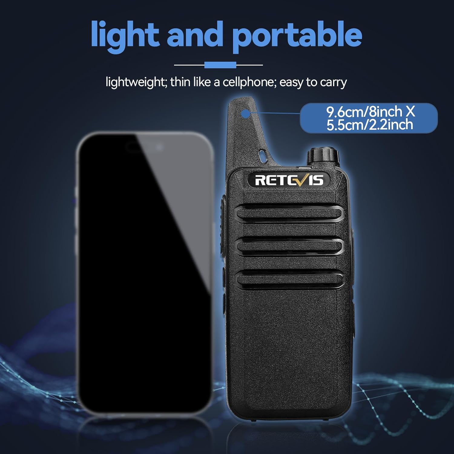 Retevis RT22 Walkie Talkies Long Range Rechargeable with Earpiece (2 Pack) | Slim & Lightweight 2 Way Radio For Camping & Hiking, Pocket-Friendly Antenna, Ready to Use, 10-Hour Battery, USB-C Charging