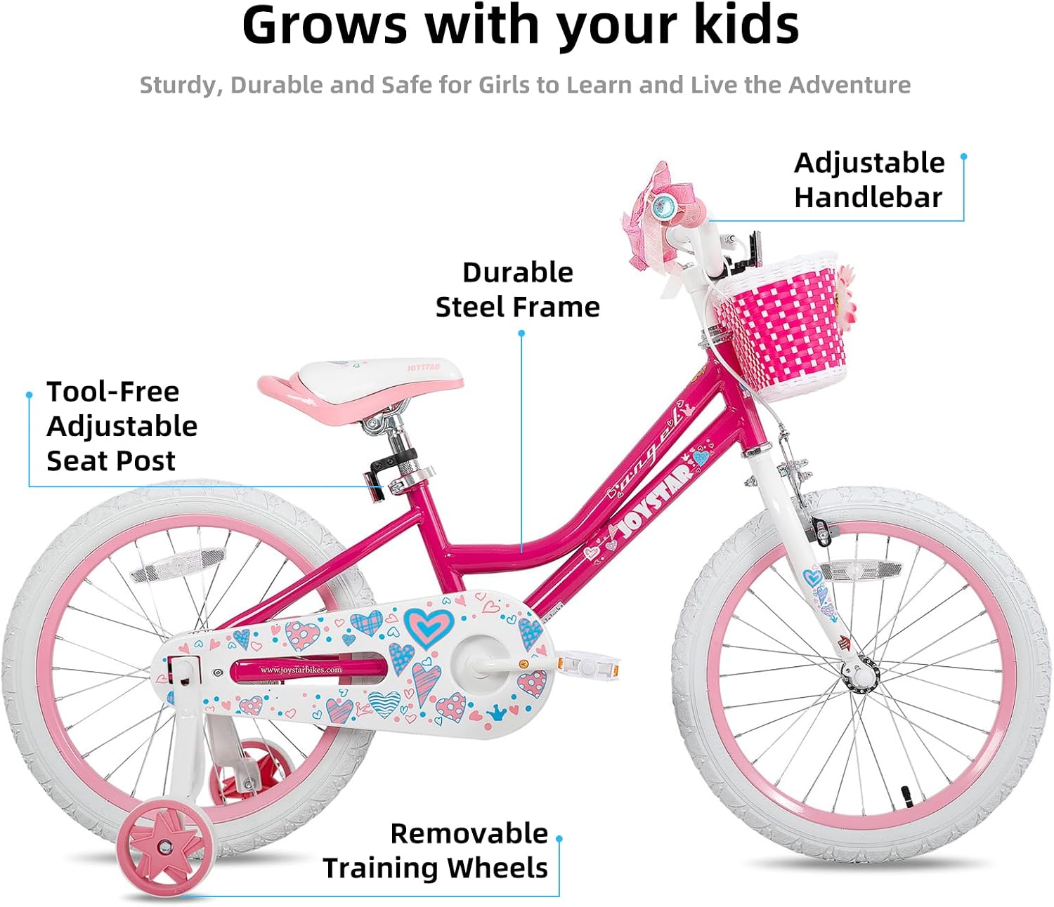 JOYSTAR Angel Girls Bike for Toddlers and Kids Ages 2-12 Years | 12-20 Inch Kids Bike with Training Wheels & Basket, 20 24“ Bicycle with Kickstand