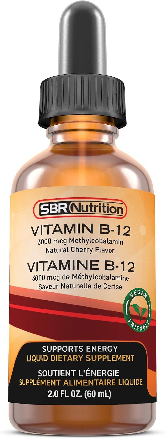 SBR Nutrition Vitamin B12 Sublingual Liquid Drops - Methylcobalamin, VIT B 12 Supports Energy, Max Absorption, 3000mcg Per Serving, 60 Servings