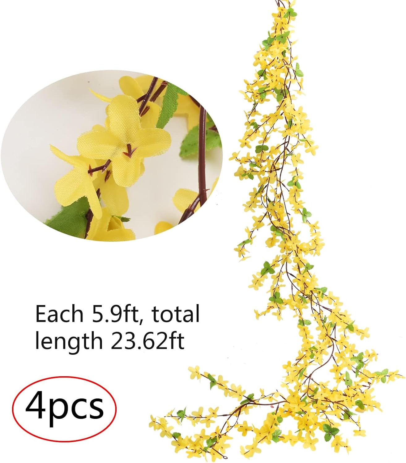 6Pcs Yellow Artificial Flowers 25.5in Long Stem Forsythia Branches