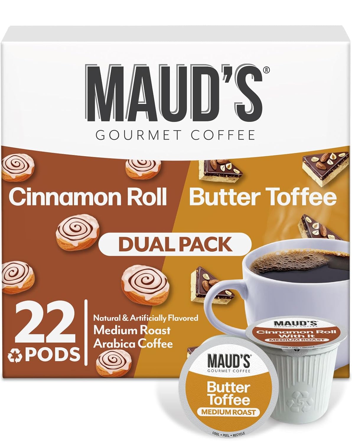 Maud's Family Pack Coffee Pods Variety Pack, 136ct, 12 Assorted Flavors | Medium Roast Flavored Coffee in Single Serve Pods – 100% Arabica Coffee, Compatible with Keurig Coffee Makers