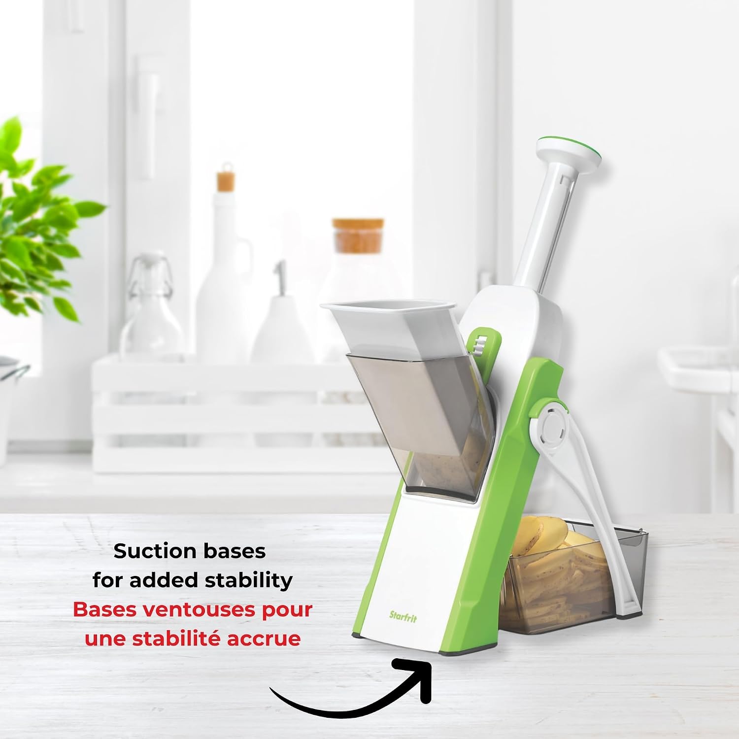 Starfrit Pump'n'Slice Vertical Mandoline, Food Slicer & Chopper, Safe