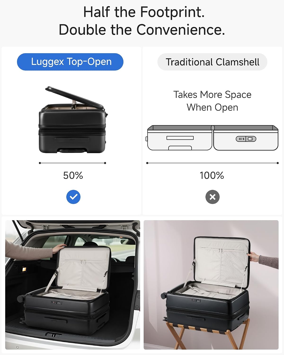 LUGGEX Checked Top Opening Expandable Suitcase, Black, 28" | Checked Luggage, Top Opening Design, 100% PC Hard Shell, Expandable Storage, TSA Approved Lock, 105L-115L Capacity, FX-Core