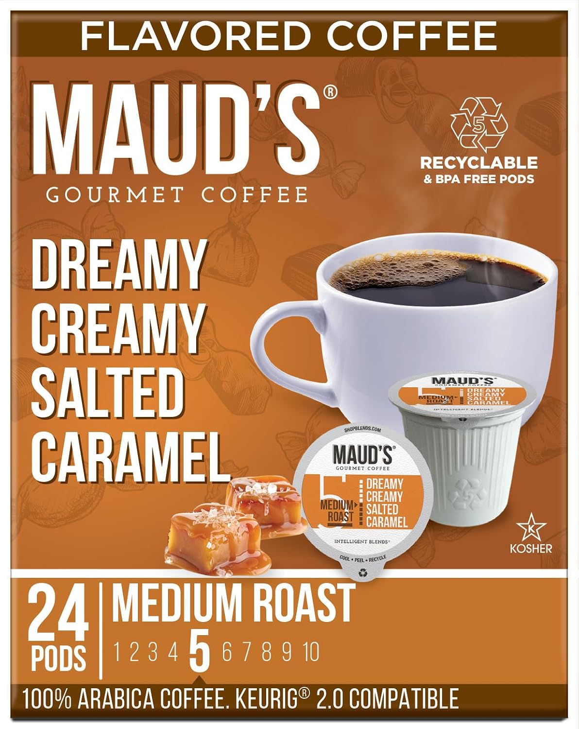 Maud's Family Pack Coffee Pods Variety Pack, 136ct, 12 Assorted Flavors | Medium Roast Flavored Coffee in Single Serve Pods – 100% Arabica Coffee, Compatible with Keurig Coffee Makers