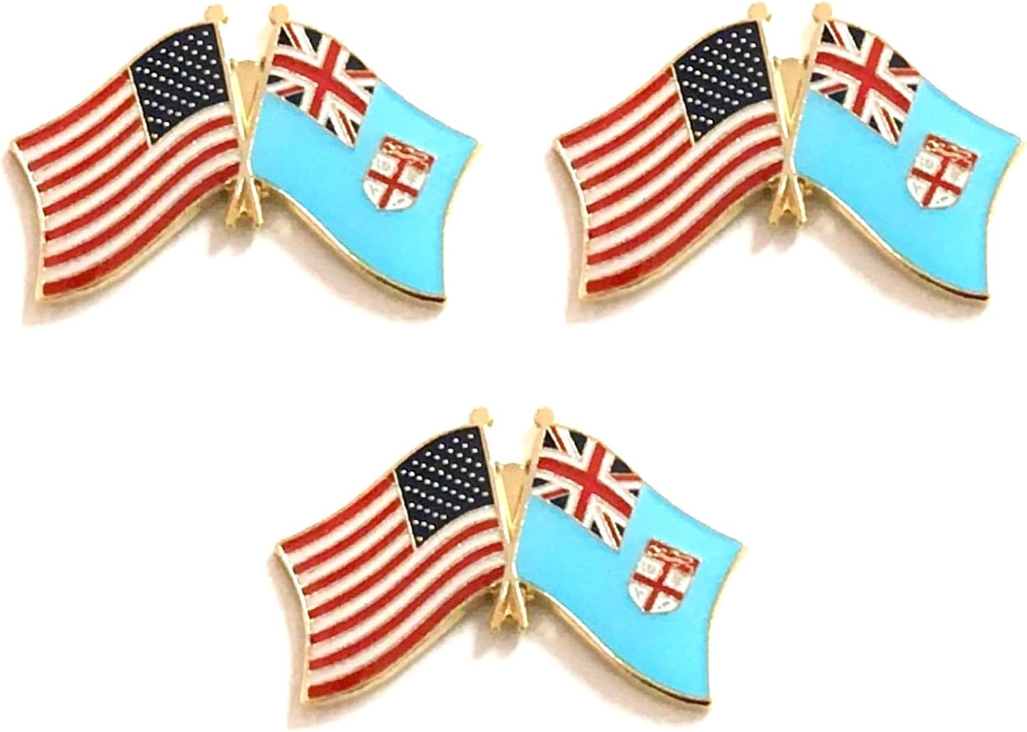 3 National Country Flag Crossed Enamel Flag Pins Pack of 3 Friendship Double Flags