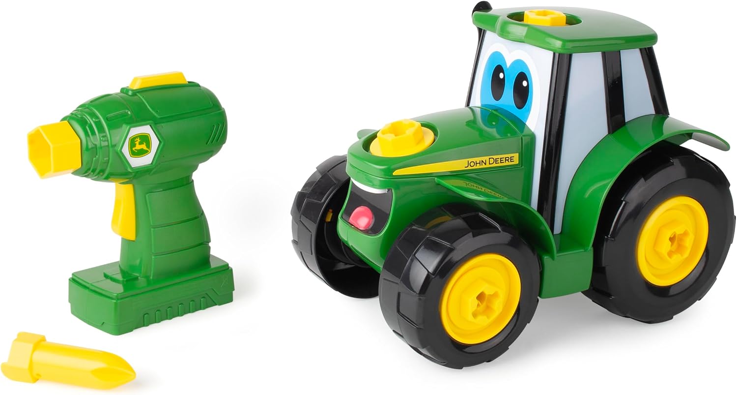 BUILD-A-BUDDY John Deere Tractor Toy and Toy Drill - Toddler STEM Take Apart Toys with 16 Individual Pieces and Kids Tools - Kids Building Toys Ages 3 Years and Up