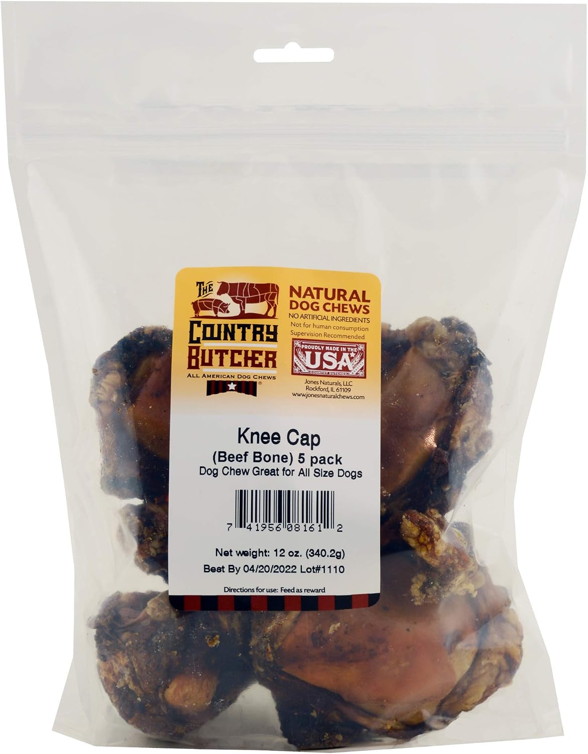 THE COUNTRY BUTCHER Crown Knuckle Beef Dog Bones, Natural Chew, USA, 4 Ct