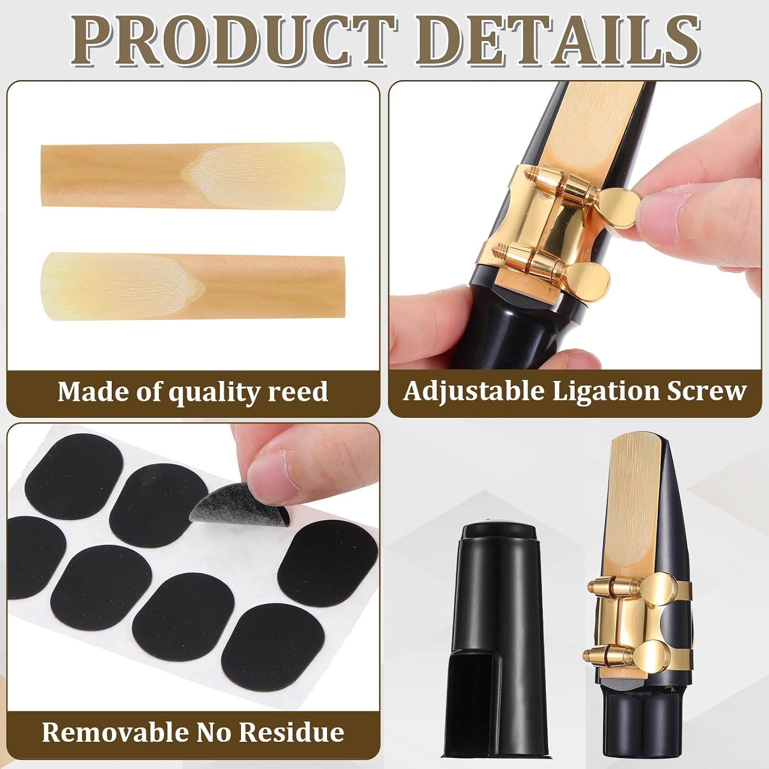 49Pcs Alto Saxophone Mouthpiece Kit, Includes Gold Sax Ligature, Saxophone Mouthpieces, Plastic Cap, 21 Sax 2.5 Reeds
