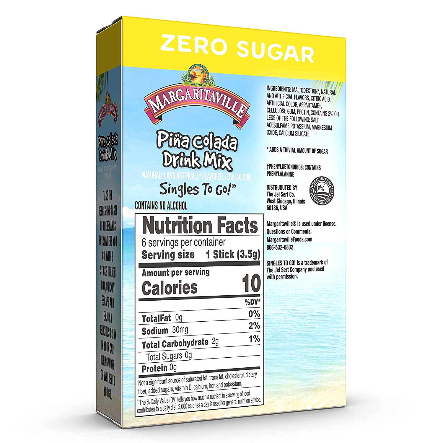 Margaritaville singles to go water drink mix - pina colada flavored, non-alcoholic powder sticks (6 boxes with 6 packets each - 36 total servings), 0.70 ounce (pack of 6)