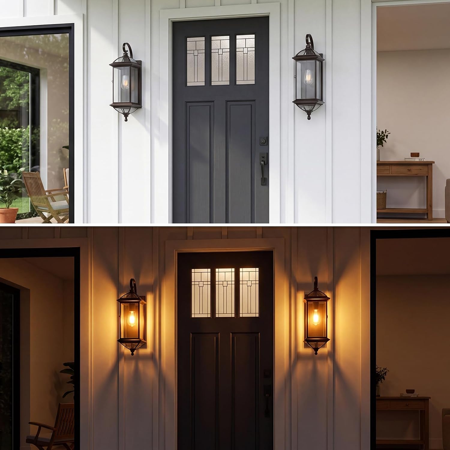 Solid Copper Outdoor Wall Light, 18.5" Oil Rubbed Bronze Porch Lantern with Clear Beveled Glass, Exterior Wall Sconce for Front Door, Garage