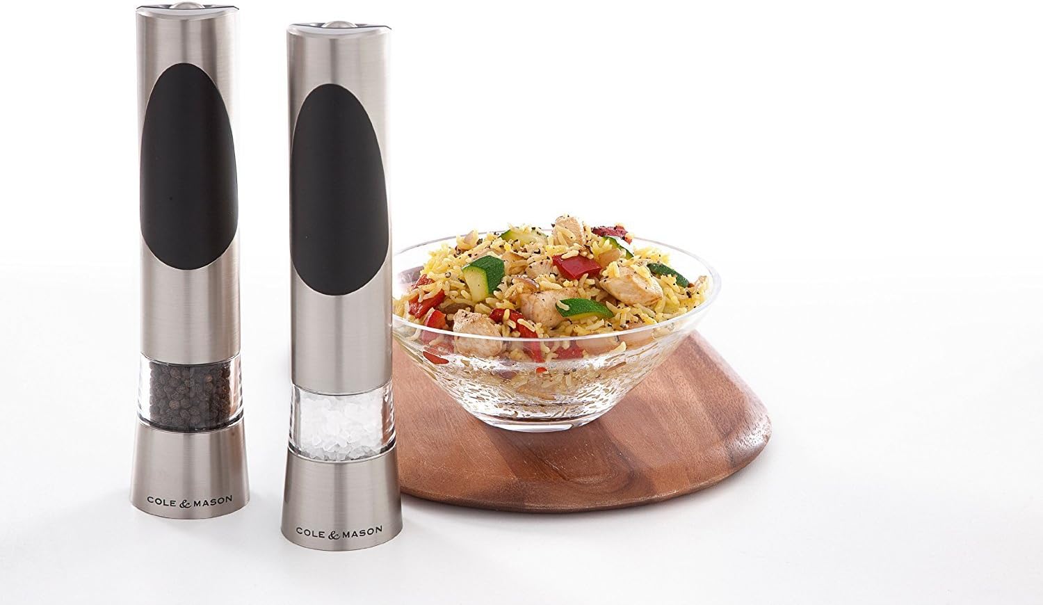 Cole & Mason Richmond Electronic Salt & Pepper Mill Gift Set - One-Button Electric Spice Grinder with Large Grinding Chamber - Requires 6 AAA