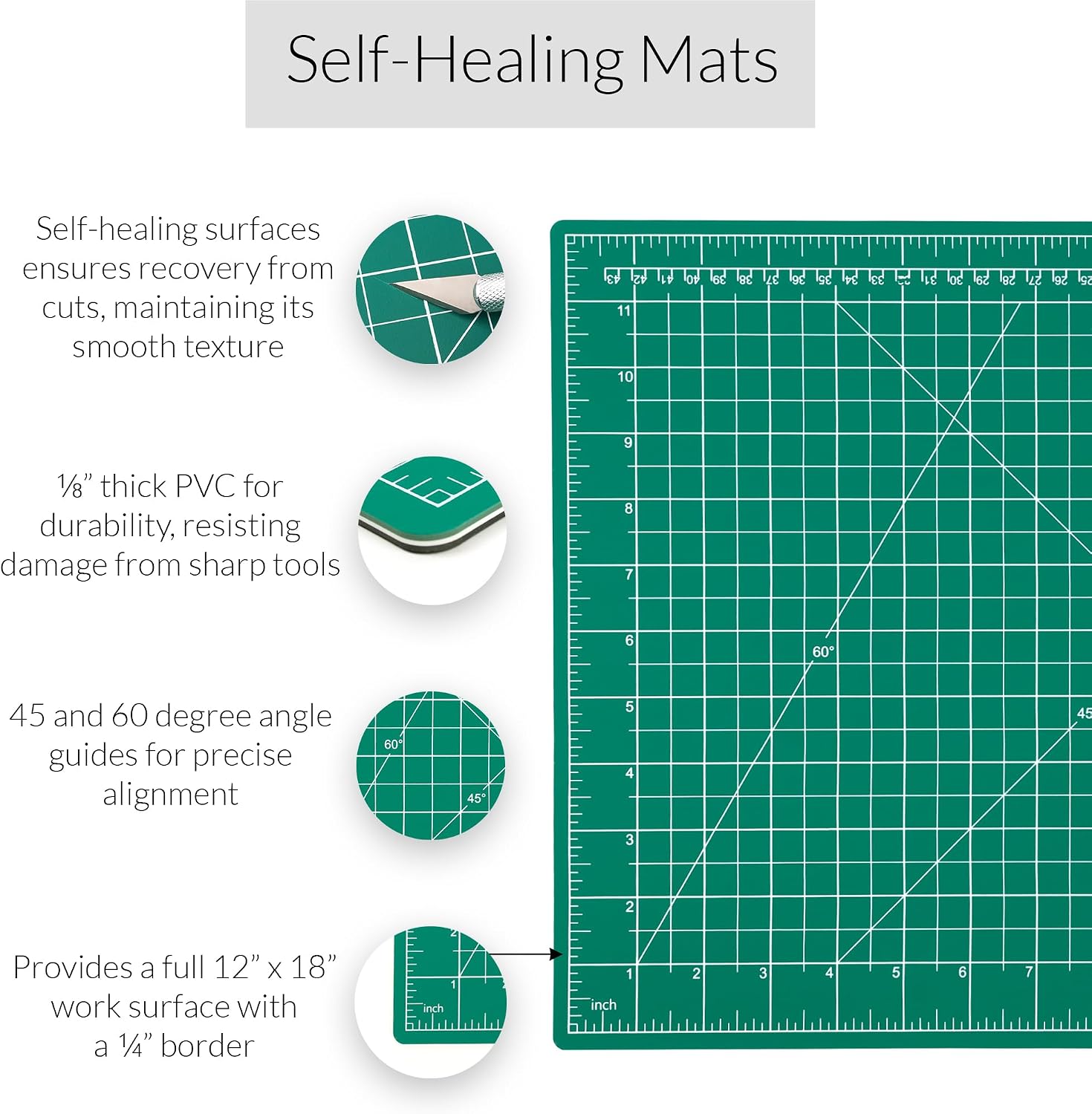 WA Portman Self-Healing Cutting Mat, Crafting Knife, 36'' Metal Ruler Set | This set includes 24x36 Inch Sewing Cutting Mat, 10pc #11 Blades, Exacto Knife Set, & 36 Inch Cork Backed Metal Ruler Set