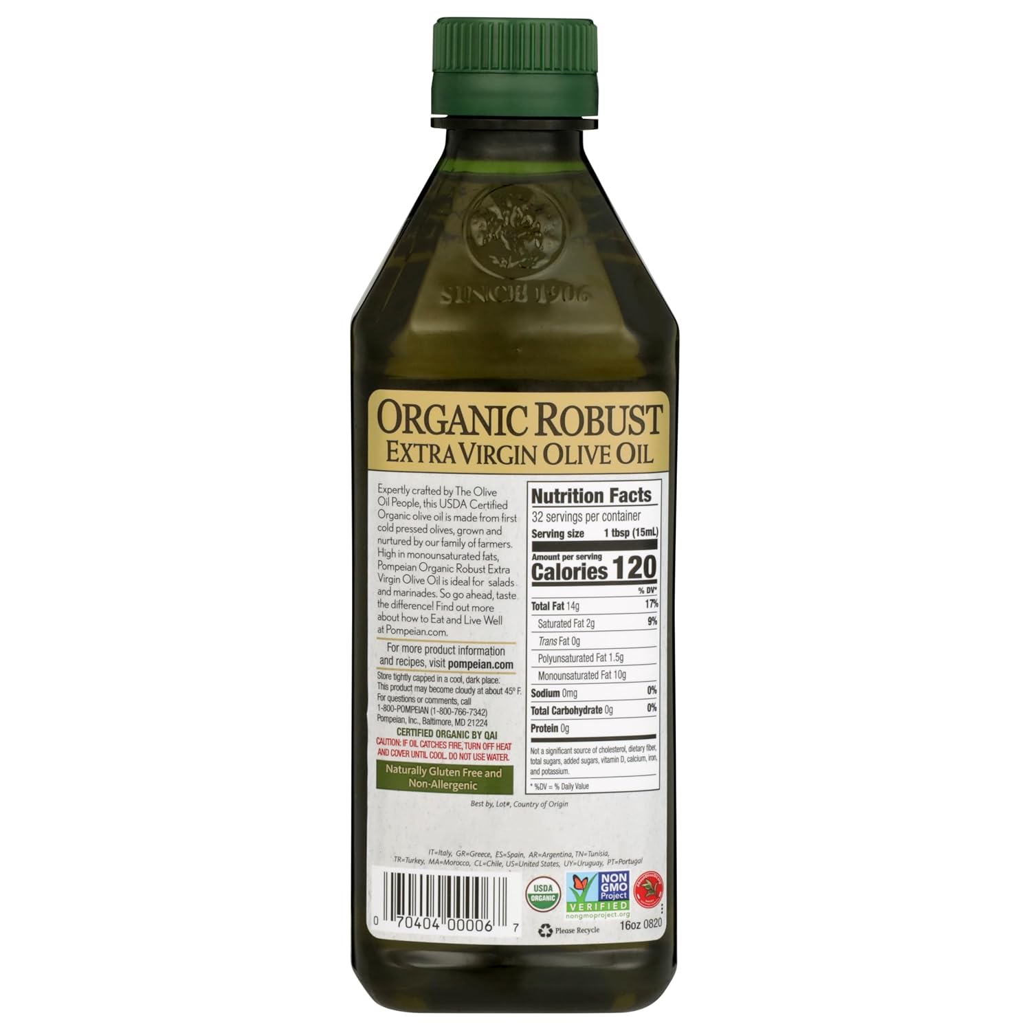 Pompeian Robust Organic Extra Virgin Olive Oil - 16 fl oz | First Cold Pressed Olive Oil for Cooking - Full-Bodied Taste for Dressings and Marinades
