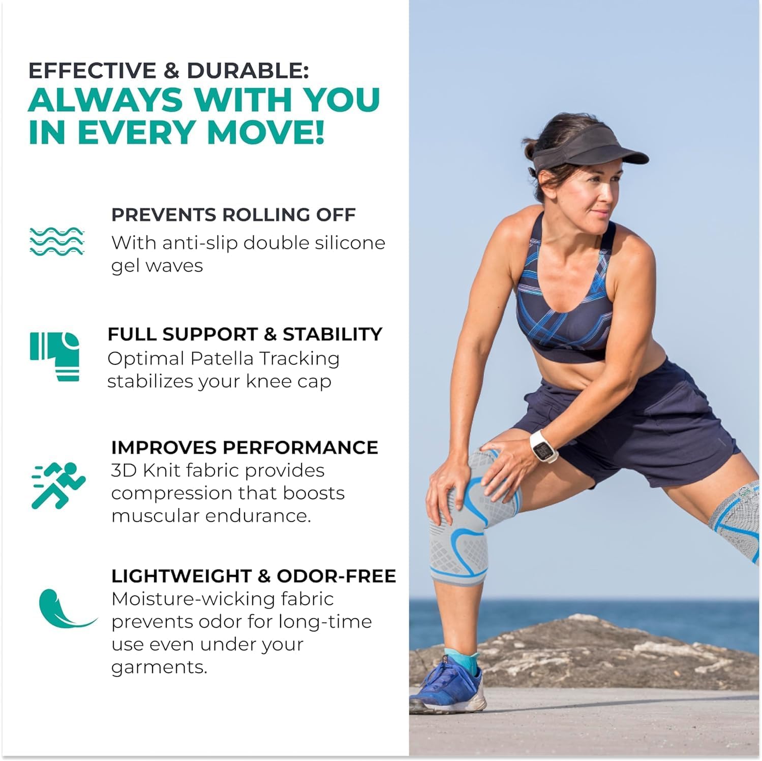 Modvel Compression Knee Brace for Women & Men - 2 Pack Knee Brace for Women Running Knee Pain, Knee Support Compression Sleeve