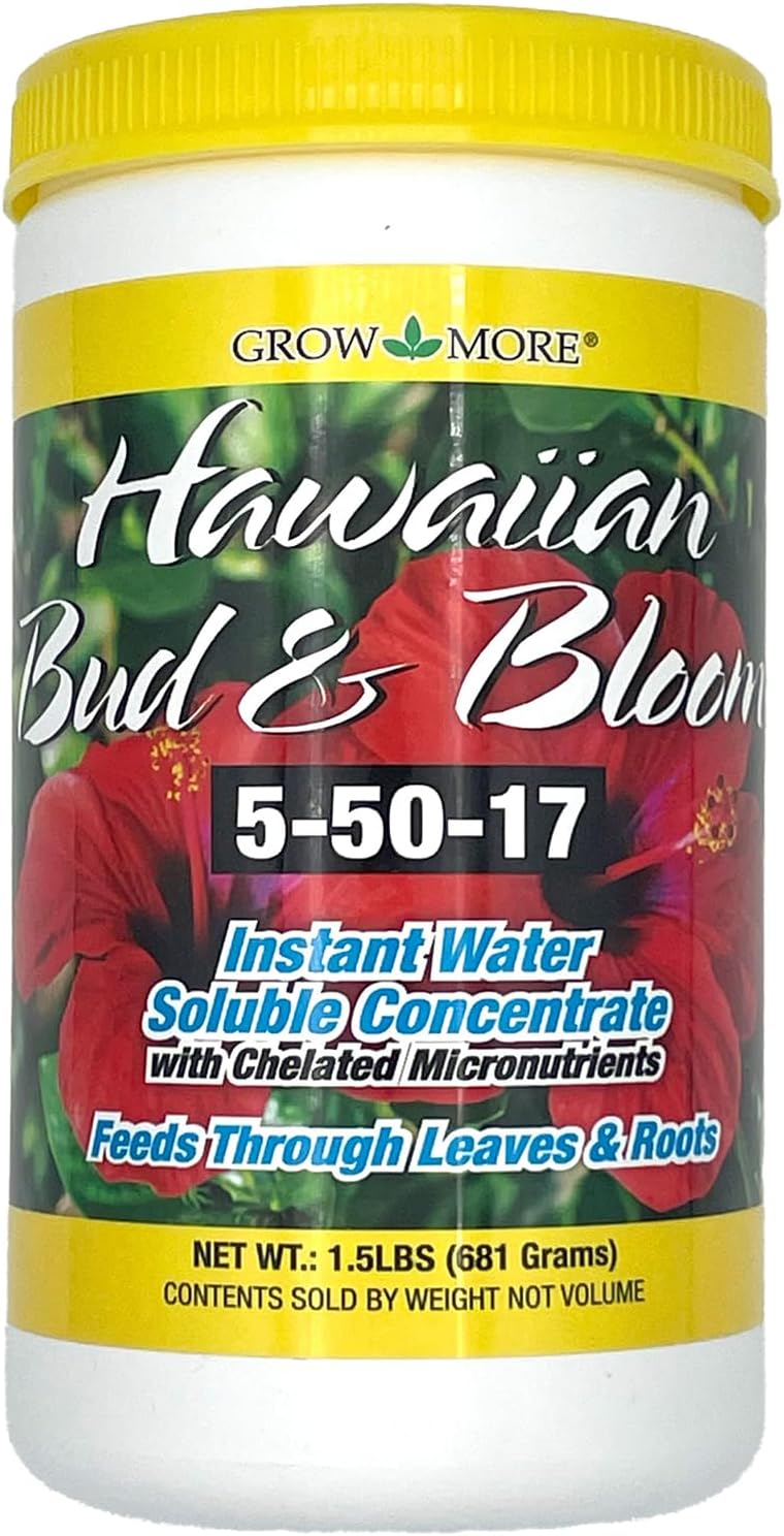 Grow More Urea-Free Hawaiian Bud and Bloom 5-50-17 Fertilizer - 1.5lbs of Water Soluble Bloom Booster Fertilizer for Flowers - High Phosphorus Flower Food for Enhanced Bud Formation & Vigorous Blooms