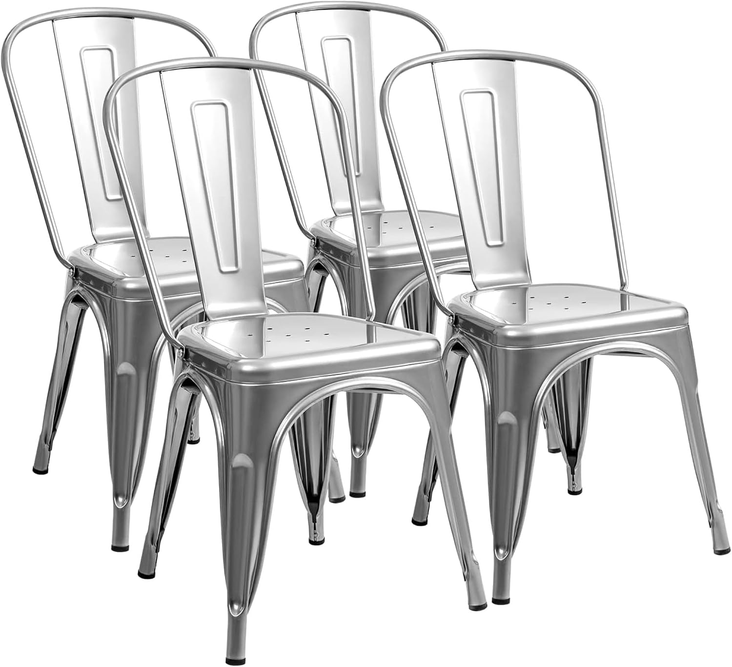 Furmax Metal Dining Chair Indoor Outdoor Use Stackable Classic Trattoria Chair Chic Dining Bistro Cafe Side Metal Chairs Set of 4 (Ivory White)